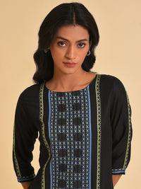 W Black Woven Design Regular Kurta with Leggings