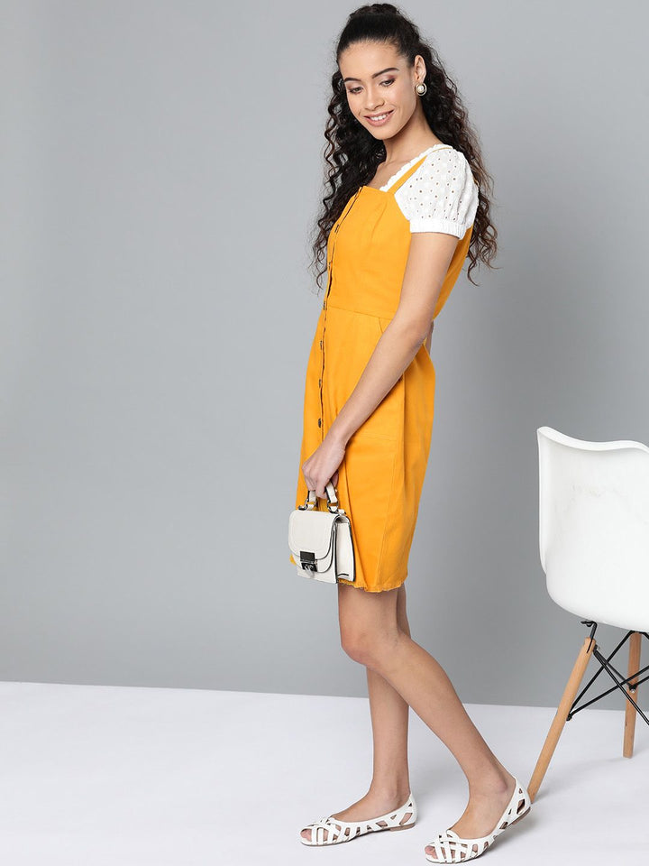 STREET 9 Women Mustard Yellow Solid Pinafore Dress