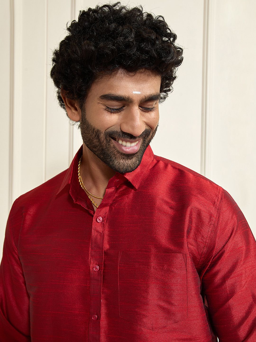 VASTRAMAY Premium Spread Collar Silk Shirt