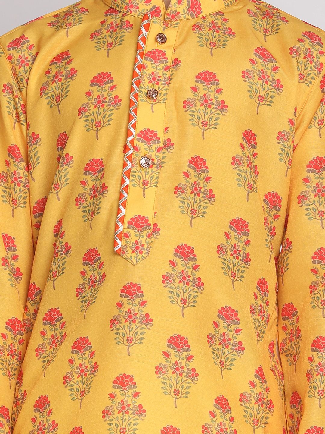 VASTRAMAY Boys Mustard Yellow Ethnic Motifs Printed Gotta Patti Kurta with Salwar