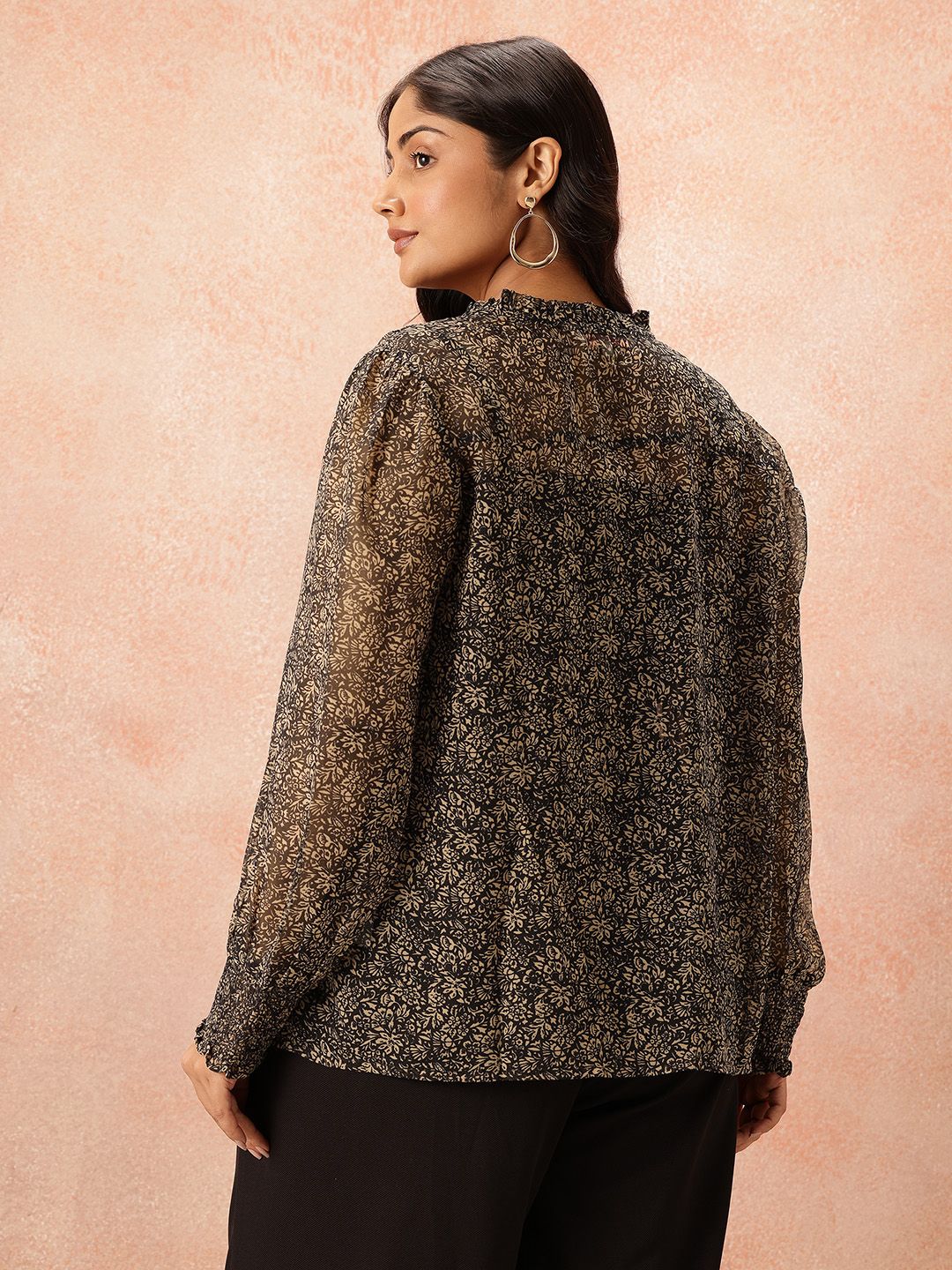 all about you Plus Size Floral Print Sheer Shirt Style Top