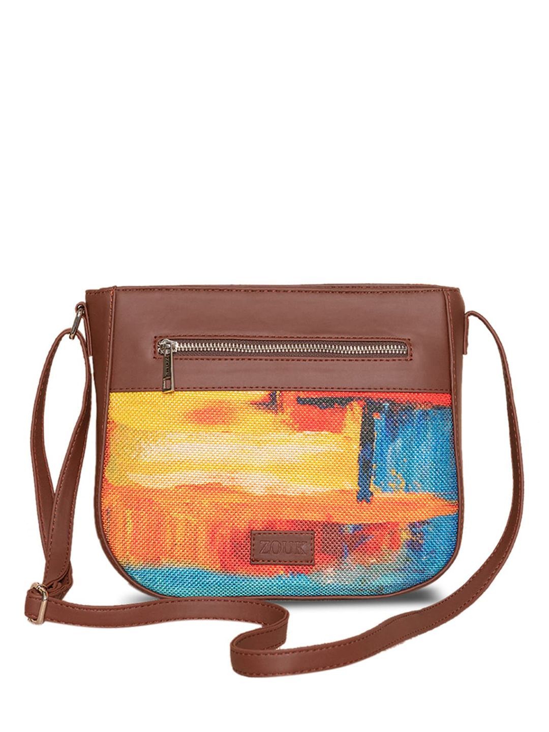 ZOUK Multicoloured Colourblocked Structured Sling Bag with Tasselled