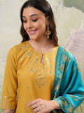 Vishudh Yellow Floral Printed Regular Kurta with Palazzo & Dupatta