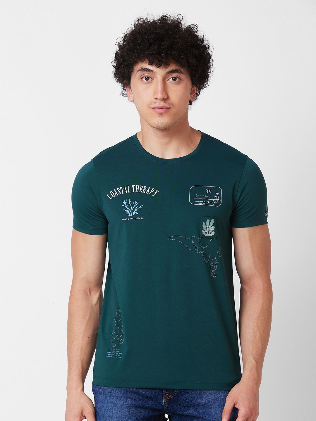 SPYKAR Round Neck Short Sleeves Typography Printed Cotton Slim Fit T-shirt