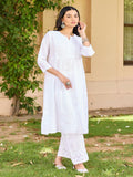 Rumah Wanita Chikankari Kurta Bersulam Chanderi Putih Chikankari