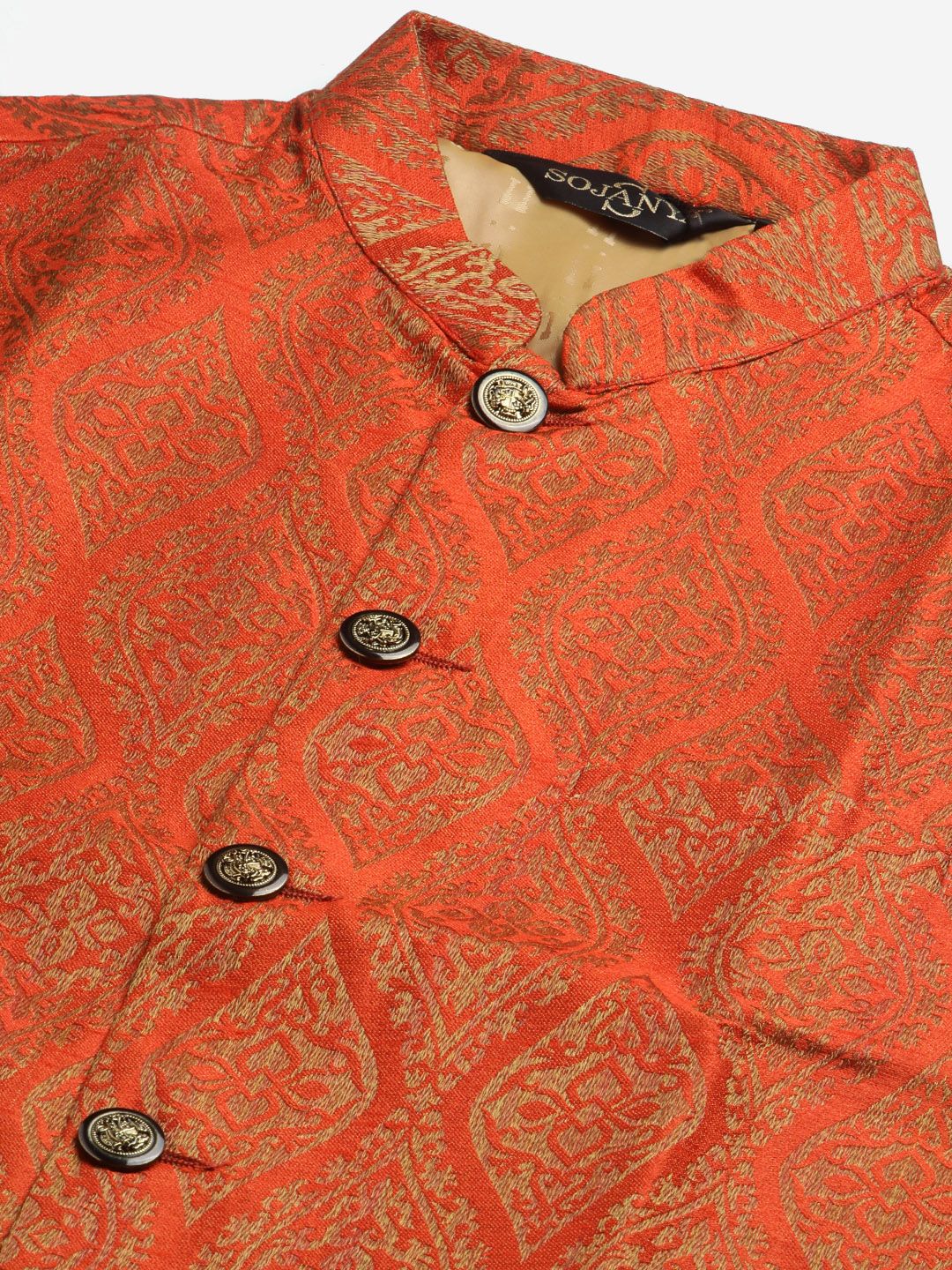 SOJANYA Men Purple Ethnic Motifs Kurta with Churidar & Nehru Jacket