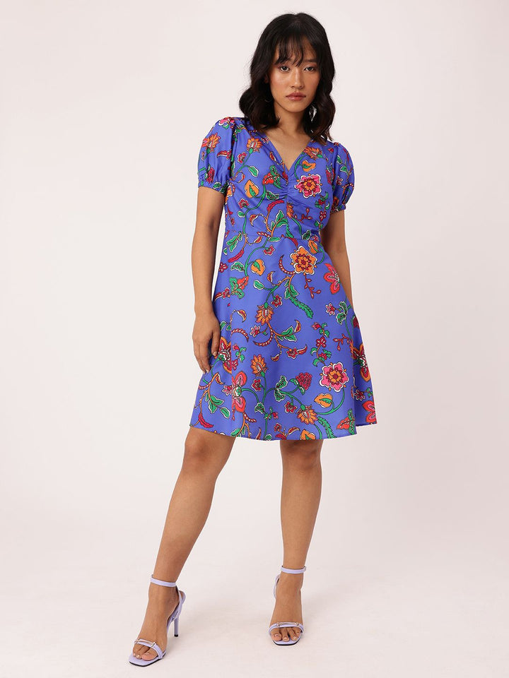 DressBerry Chic Bloom Printed Gathered A-Line Dress