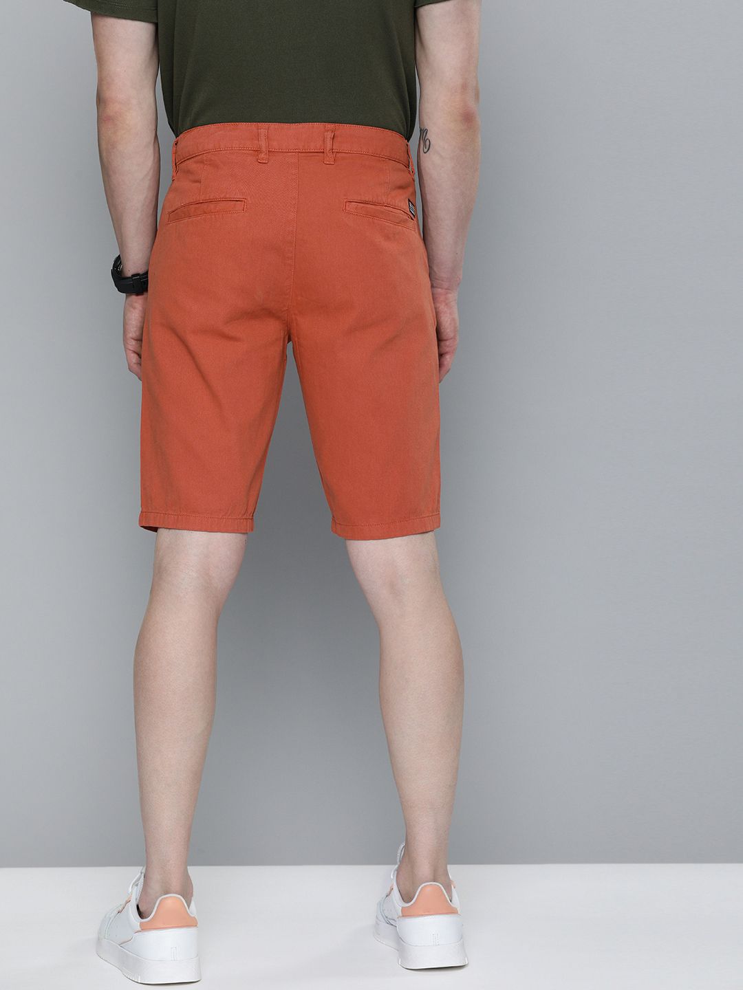 The Indian Garage Co Men Rust Slim Fit Cotton Chino Shorts