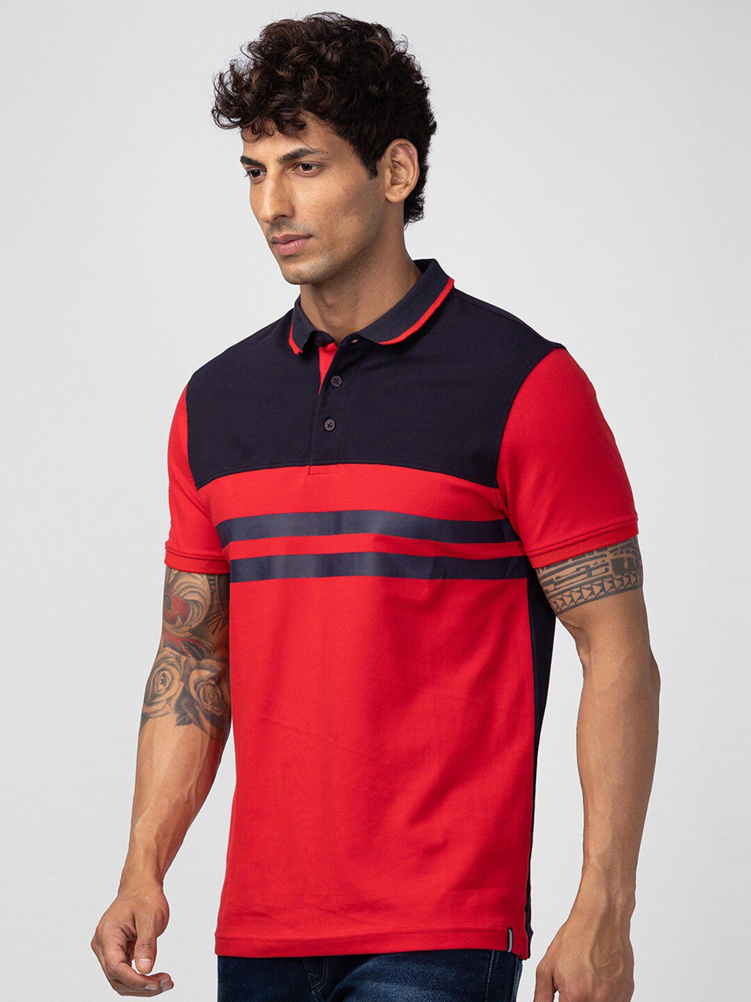 SPYKAR Men Colourblocked Polo Collar Slim Fit T-shirt