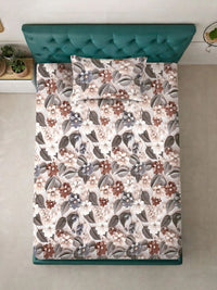 Moda Rapido X KLOTTHE Beige & Brown Floral 300 TC Single Bedsheet with 1 Pillow Covers