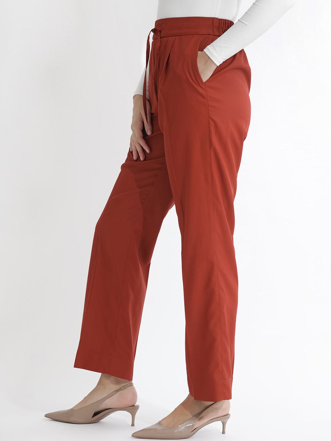 RAREISM Women Slim Fit High-Rise Plain Parallel Trouser
