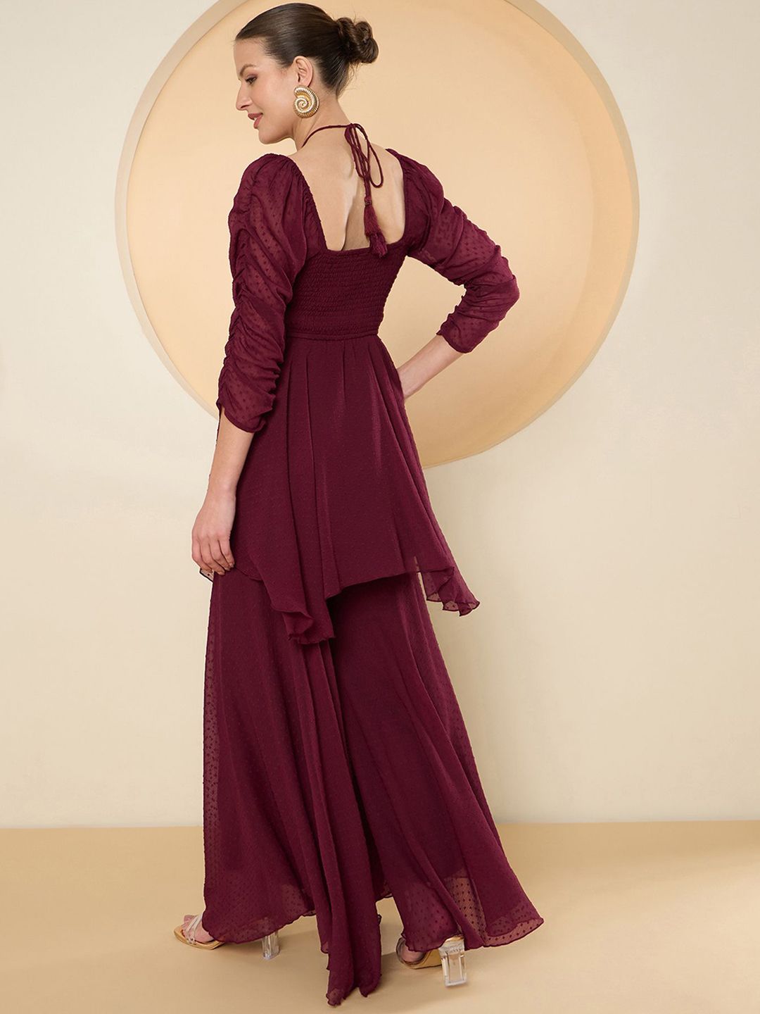 Antheaa Notch Neck Three-Quarter Sleeves Top With Palazzo