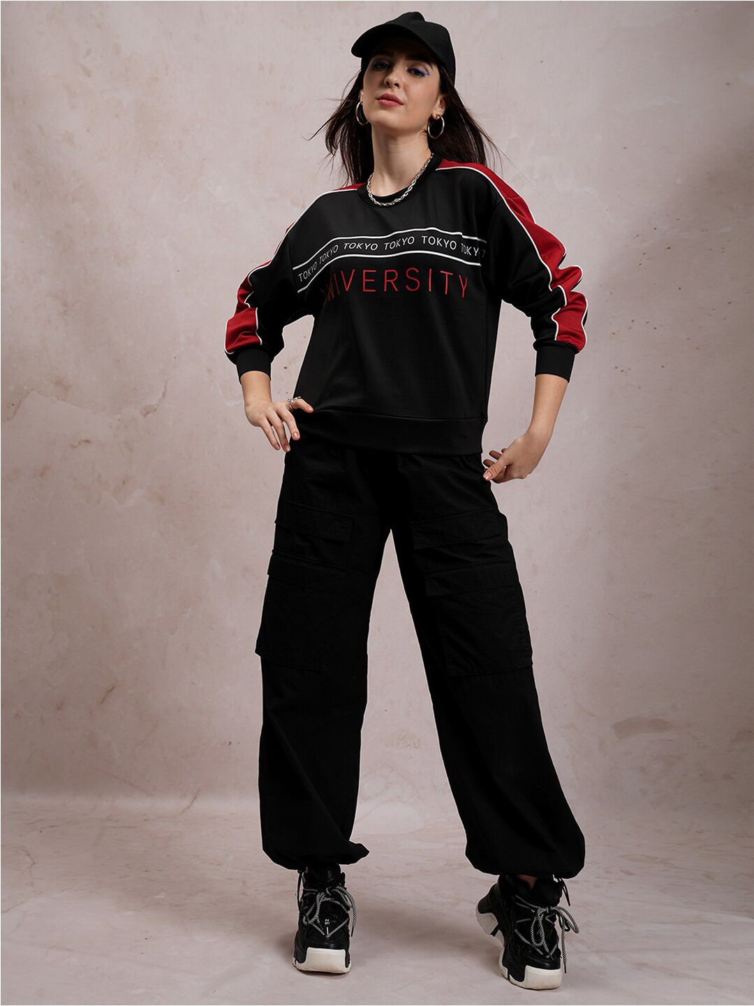 Tokyo Talkies Black Printed Pullover Sweatshirt