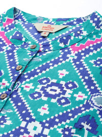 Anouk Women Geometric Print Band Collar Pure Cotton Straight Kurta