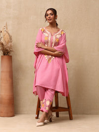House of Chikankari Crafts Aari Embroidered Solid Women's Kaftan Set - Pink