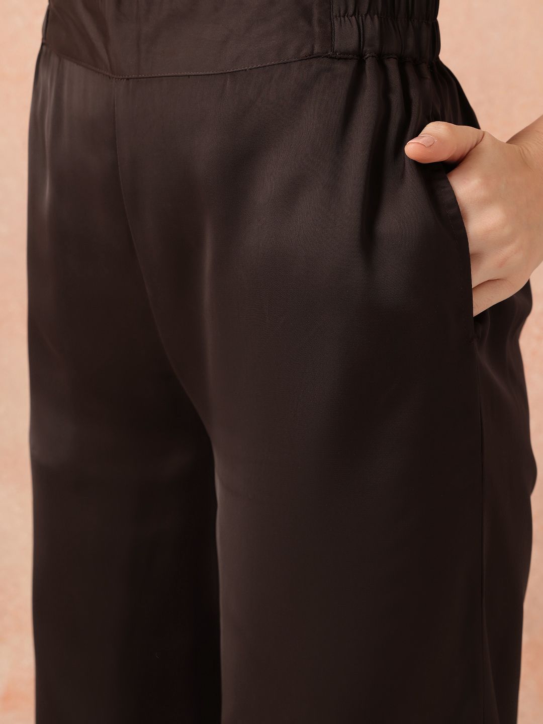 all about you Tie-Up Neck Satin-Finish Top with Wide Leg Trousers