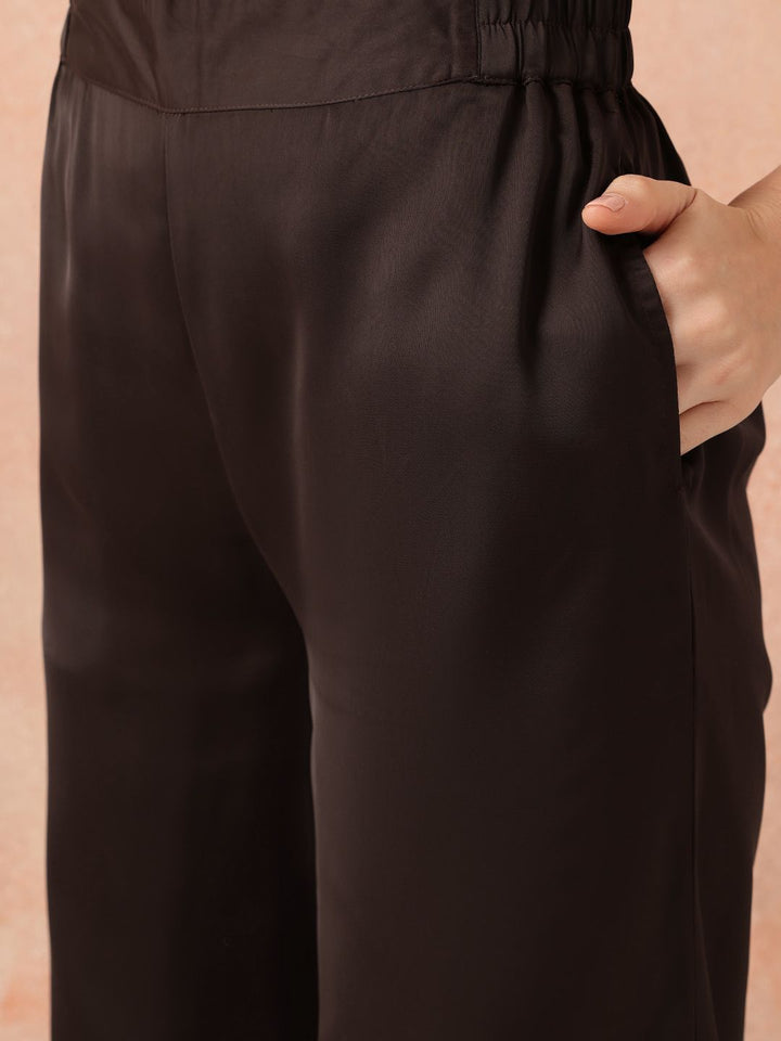 all about you Tie-Up Neck Satin-Finish Top with Wide Leg Trousers