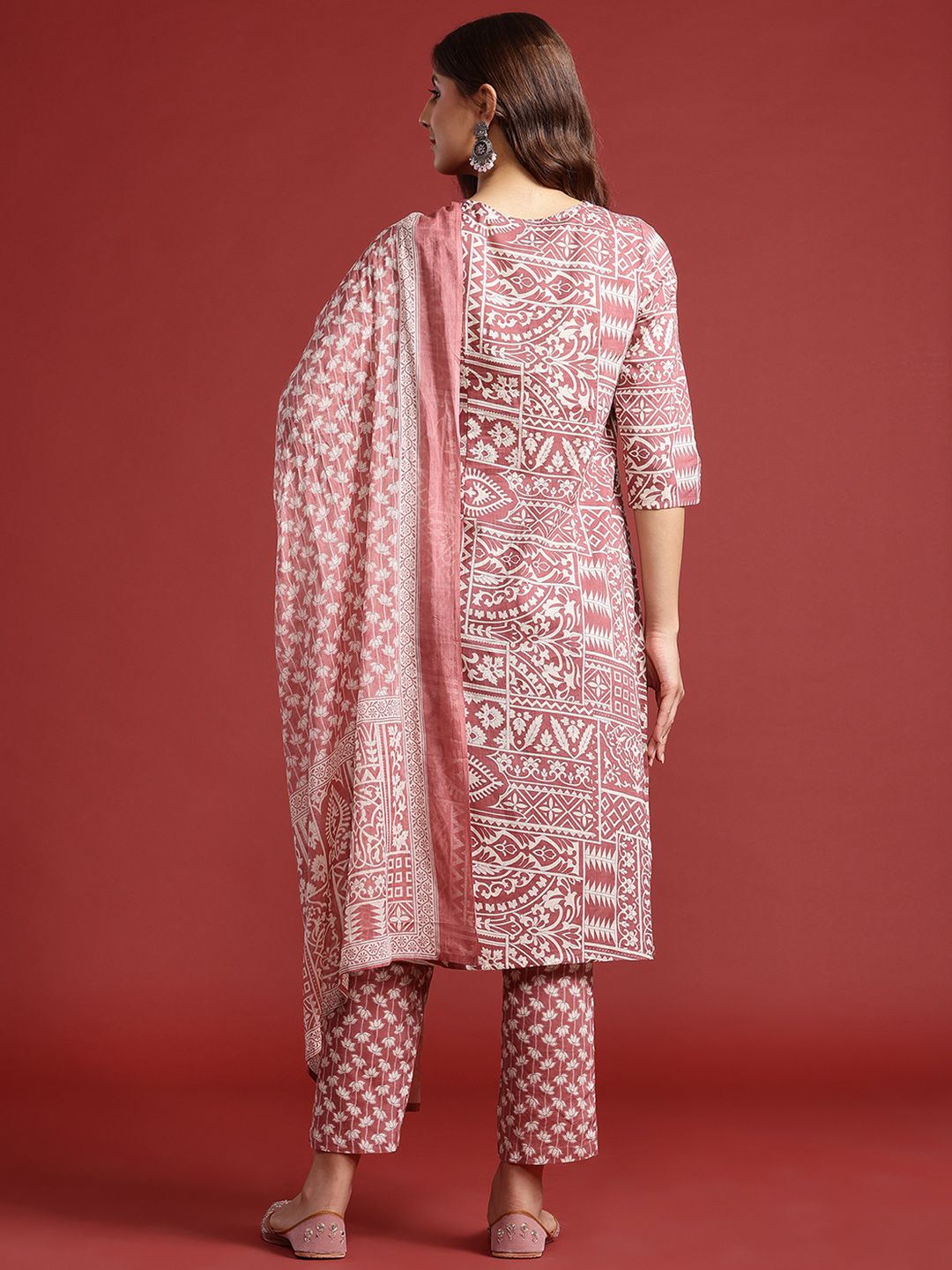 Anouk Floral Print Pure Cotton Kurta with Trousers & With Dupatta