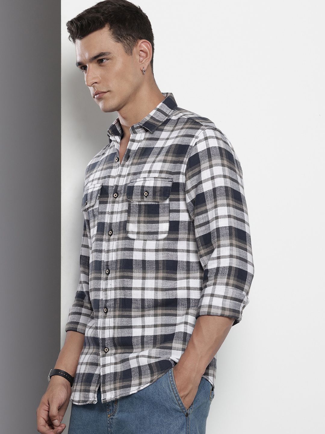 The Indian Garage Co Pure Cotton Slim Fit Checked Casual Shirt
