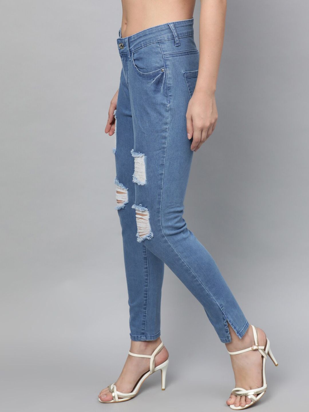 STREET 9 Women Blue Skinny Fit Mid-Rise Highly Distressed Stretchable Jeans