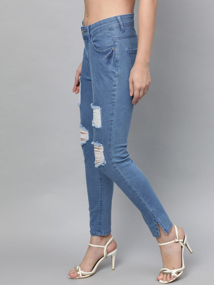 STREET 9 Women Blue Skinny Fit Mid-Rise Highly Distressed Stretchable Jeans