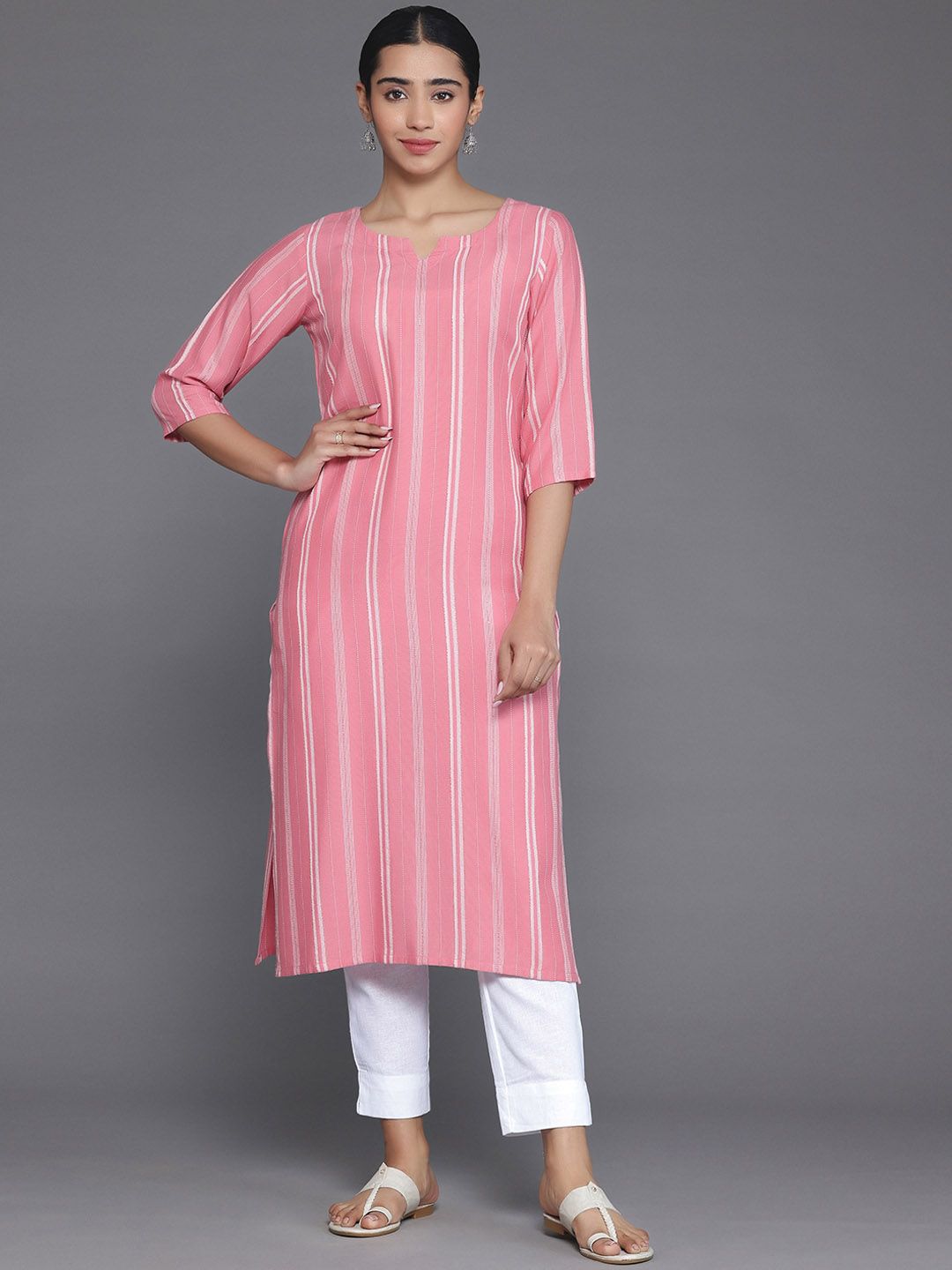 Libas Round Neck Striped Jacquard Kurta