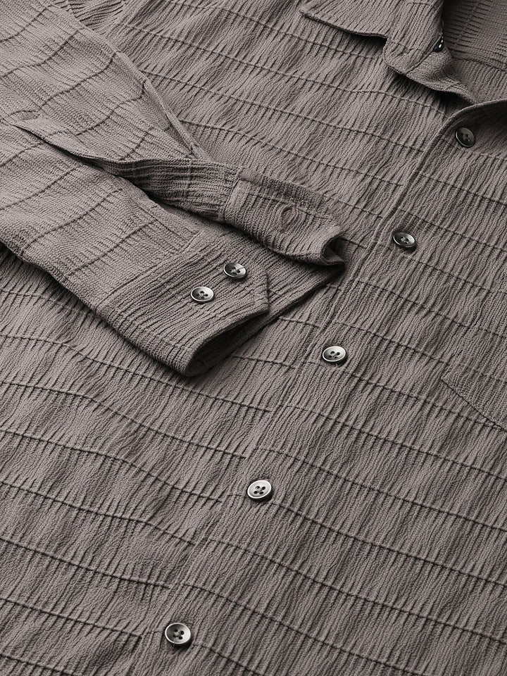 VASTRADO Men Classic Fit Spread Collar Textured Casual Shirt
