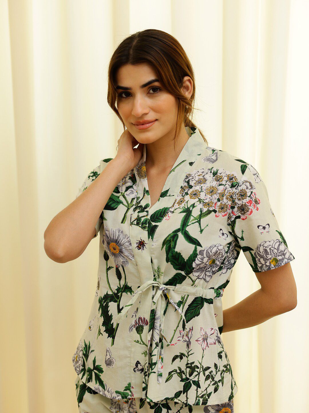 SANSKRUTIHOMES Floral Printed V-Neck Pure Cotton Night suit