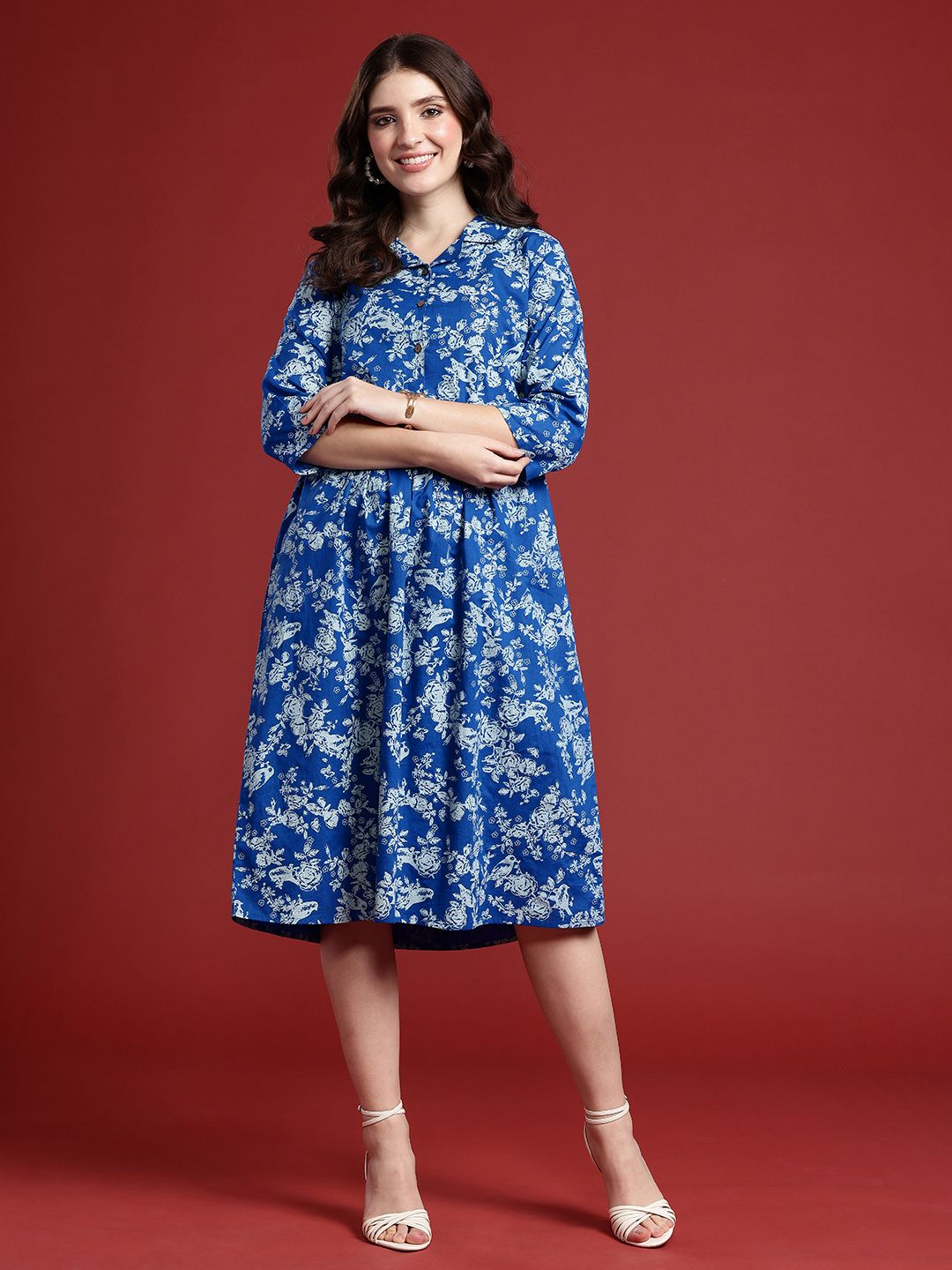 Anouk Floral Print Fit & Flare Midi Dress