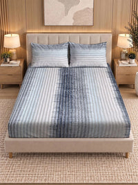 KLOTTHE Striped 300 TC King Bedsheet dengan 2 Sarung Bantal