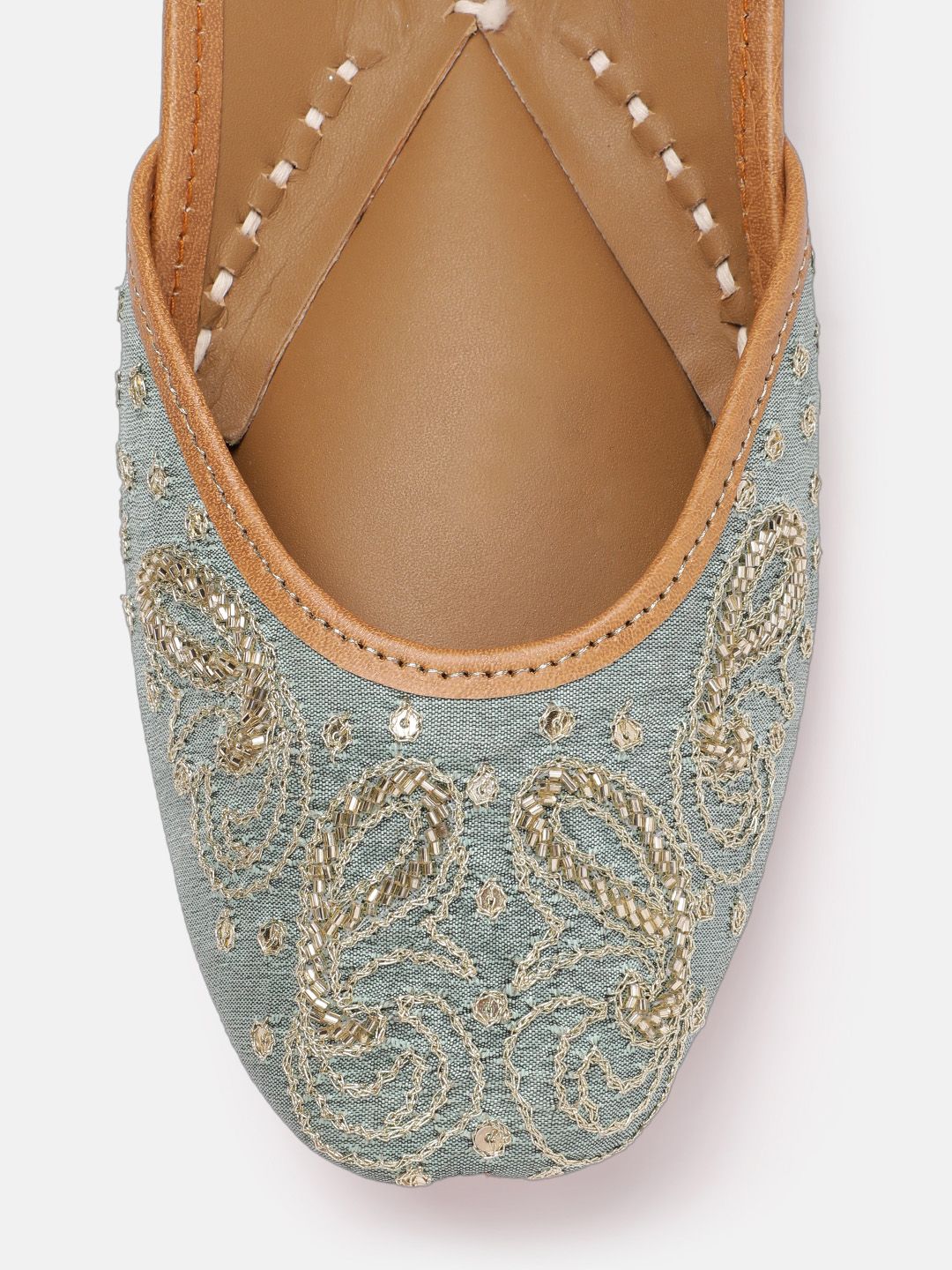 House of Pataudi Women Indie Floral Embroidered Leather Mojaris