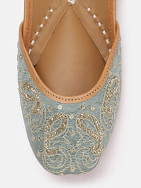 House of Pataudi Women Indie Floral Embroidered Leather Mojaris