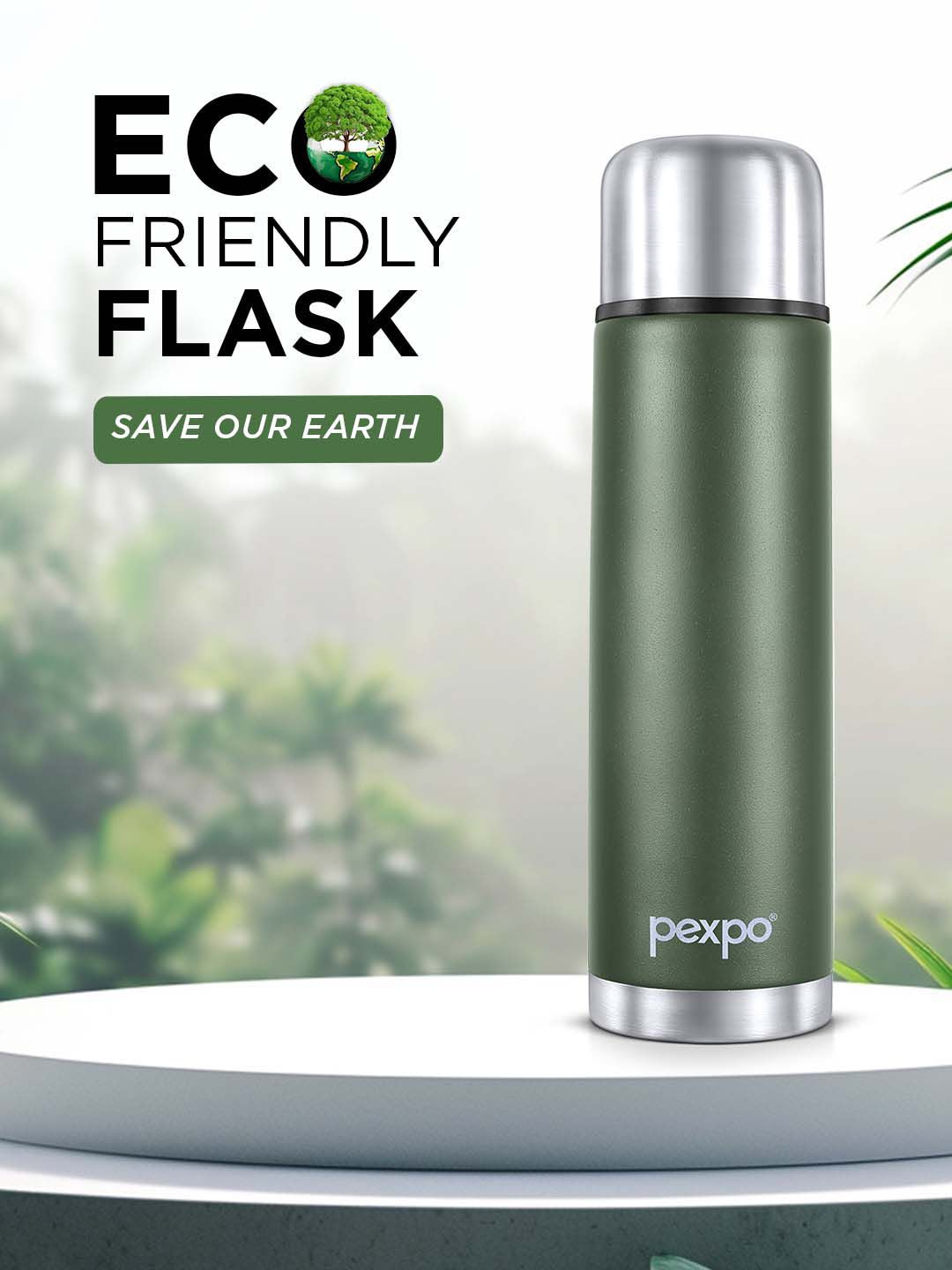 Pexpo Flamingo Green Thermosteel ISI Certified Hot Military Flask Water Bottle 1000ml