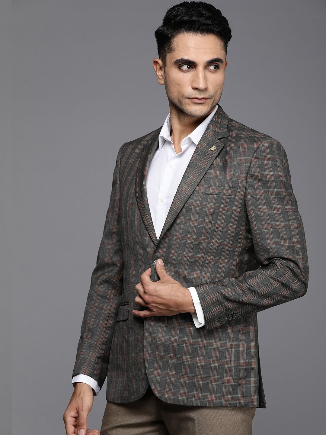Raymond Checked Contemporary Fit Single-Breasted Formal Blazer