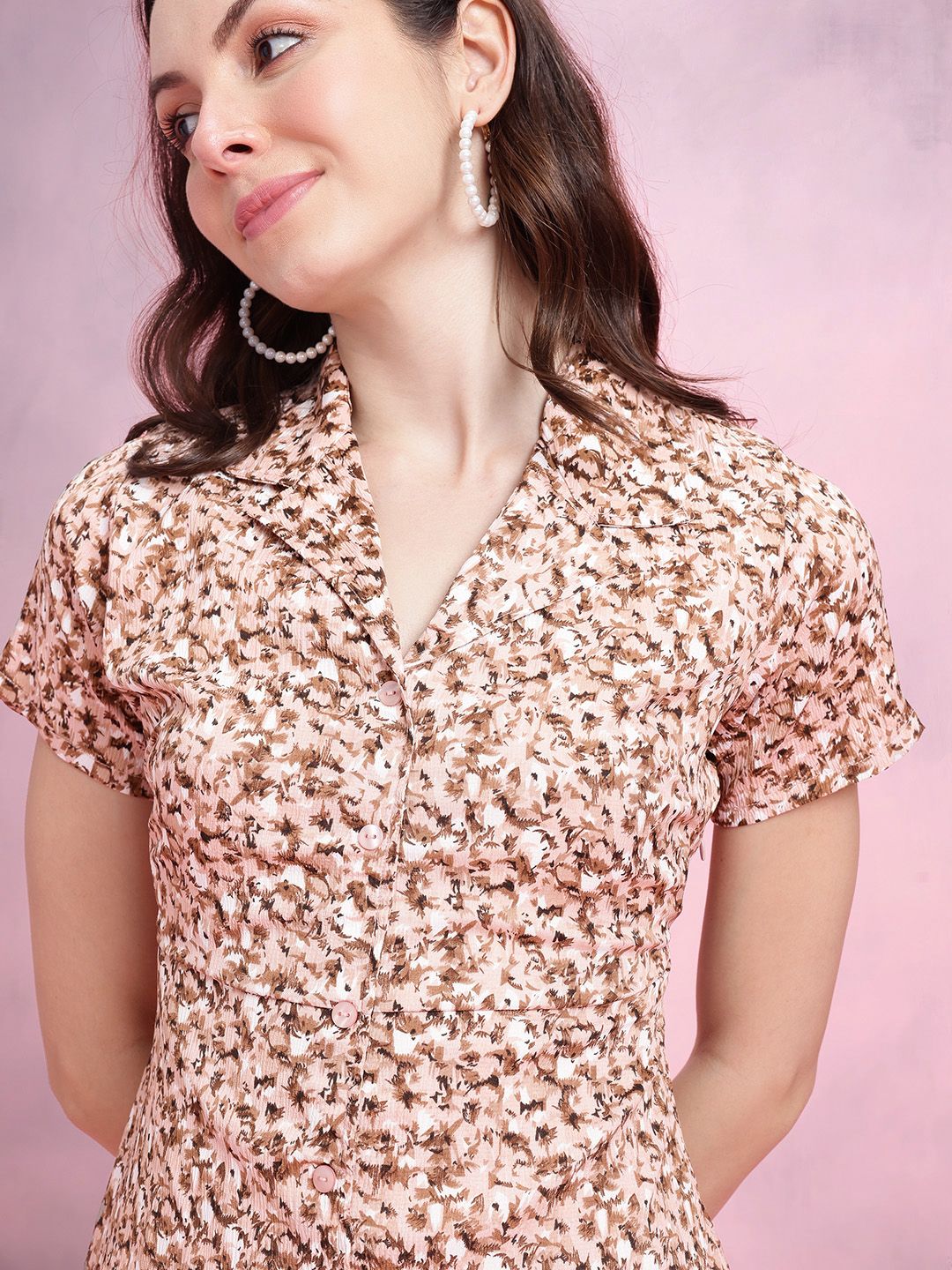 DressBerry Floral Print Lapel Collar Blazer-Style A-Line Dress