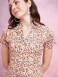 DressBerry Floral Print Lapel Collar Blazer-Style A-Line Dress