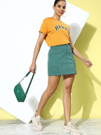 Mustard Yellow Typography Printed Regular Fit T-shirt