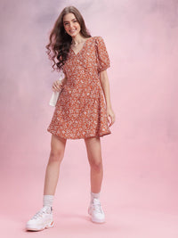 DressBerry Printed Puff Sleeve A-Line Dress
