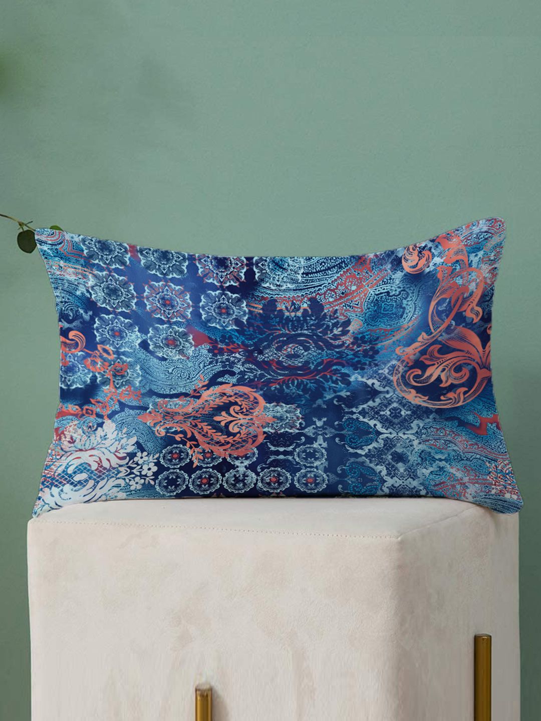 STITCHNEST Teal & Magenta Set of 2 Ethnic Motifs Rectangle Cushion Covers