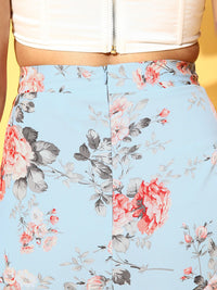 Berrylush Women Floral Print Front Slit Knee Length Skirt