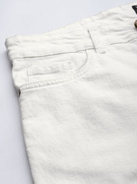 The Indian Garage Co Men Off White Typography Printed Denim Shorts