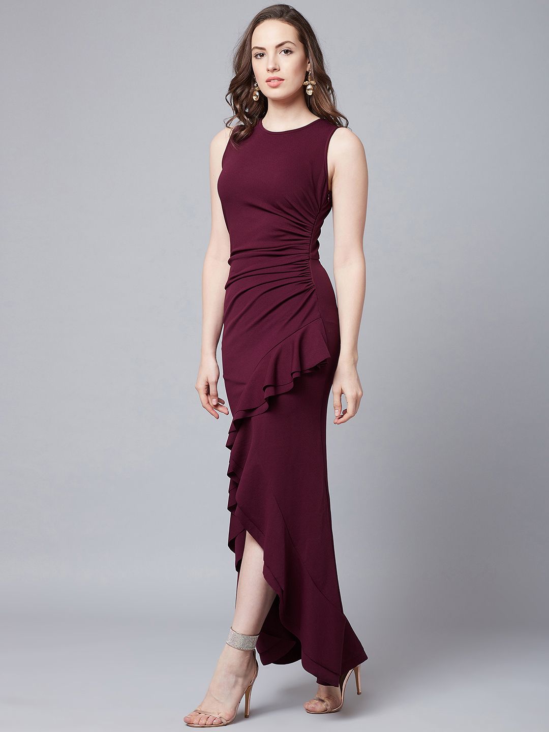 Athena Maroon Cotton Maxi Dress