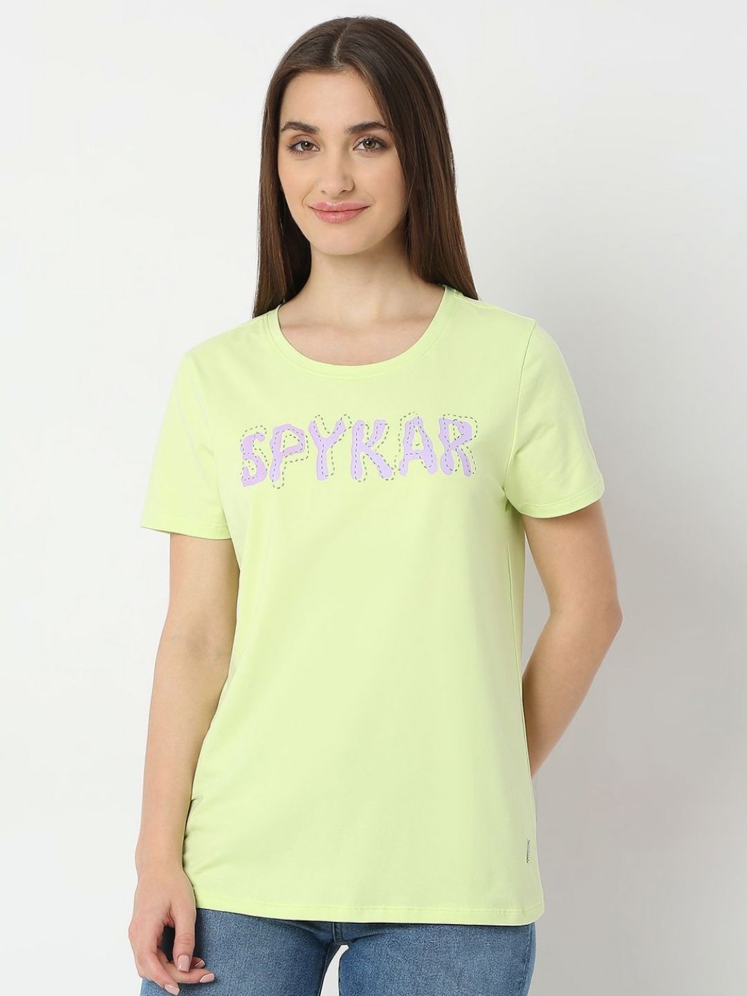 SPYKAR Women Typography Printed Round Neck Cotton T-shirt
