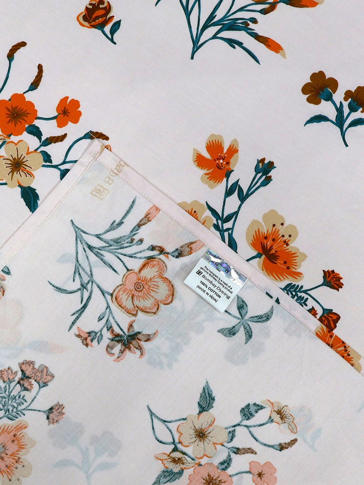 BOMBAY DYEING Pink & Orange Floral 164 TC Cotton Queen Bedsheet With 2 Pillow Covers