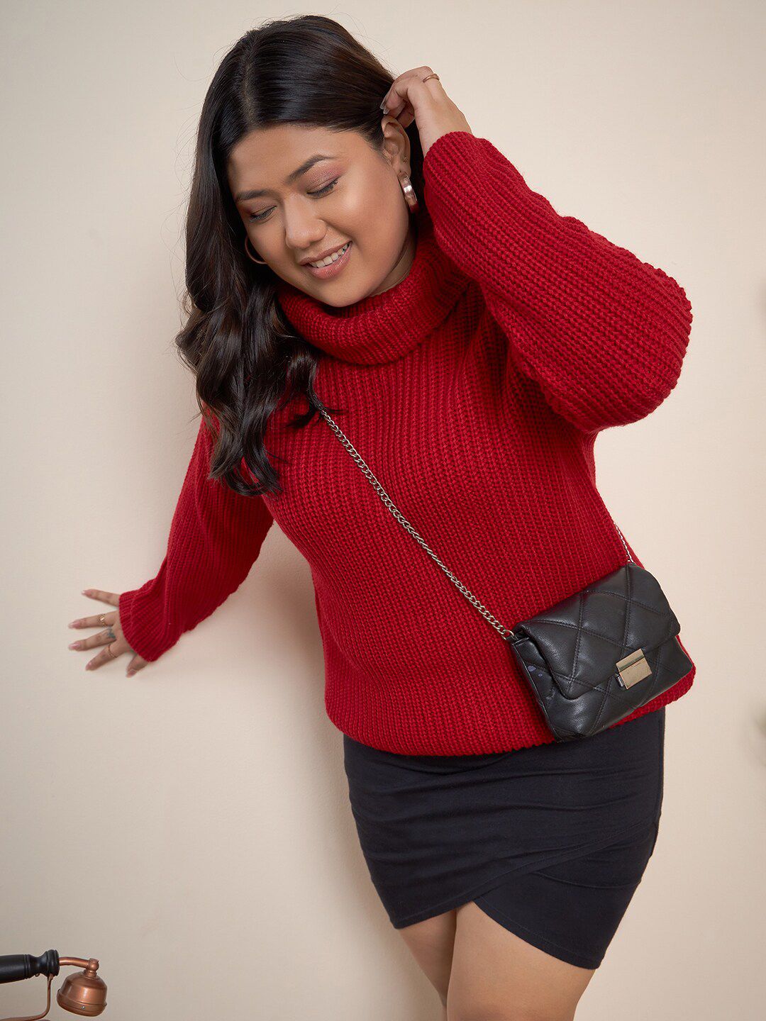 CURVY STREET Plus Size Ribbed Turtle Neck Pure Acrylic Pullover