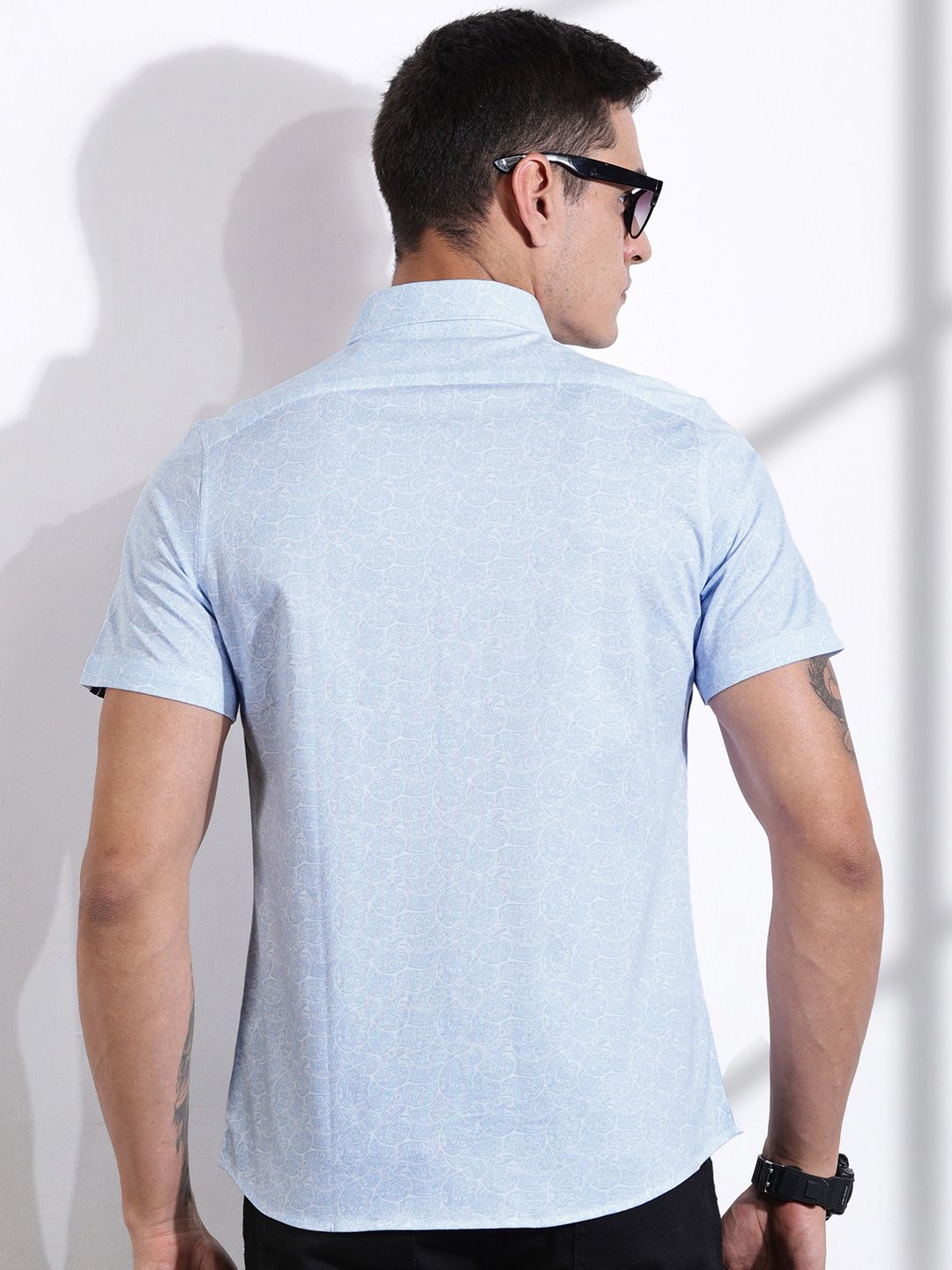 Thomas Scott Men Classic Slim Fit Spread Collar Ethnic Motifs Printed Cotton Knitted Shirt
