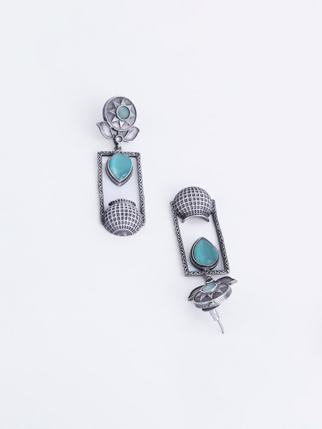 PANASH Silver-Plated Oxidised Classic Drop Earrings