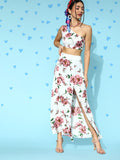 Berrylush Women Classic White Printed Top with Skirt