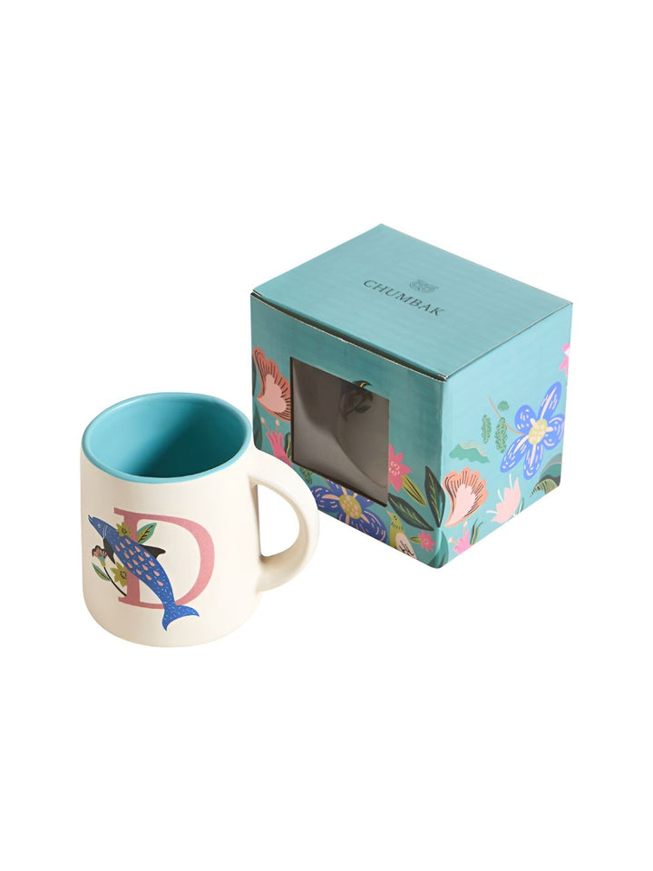 Chumbak Off White & Blue Printed Ceramic Glossy Mug 300 ml
