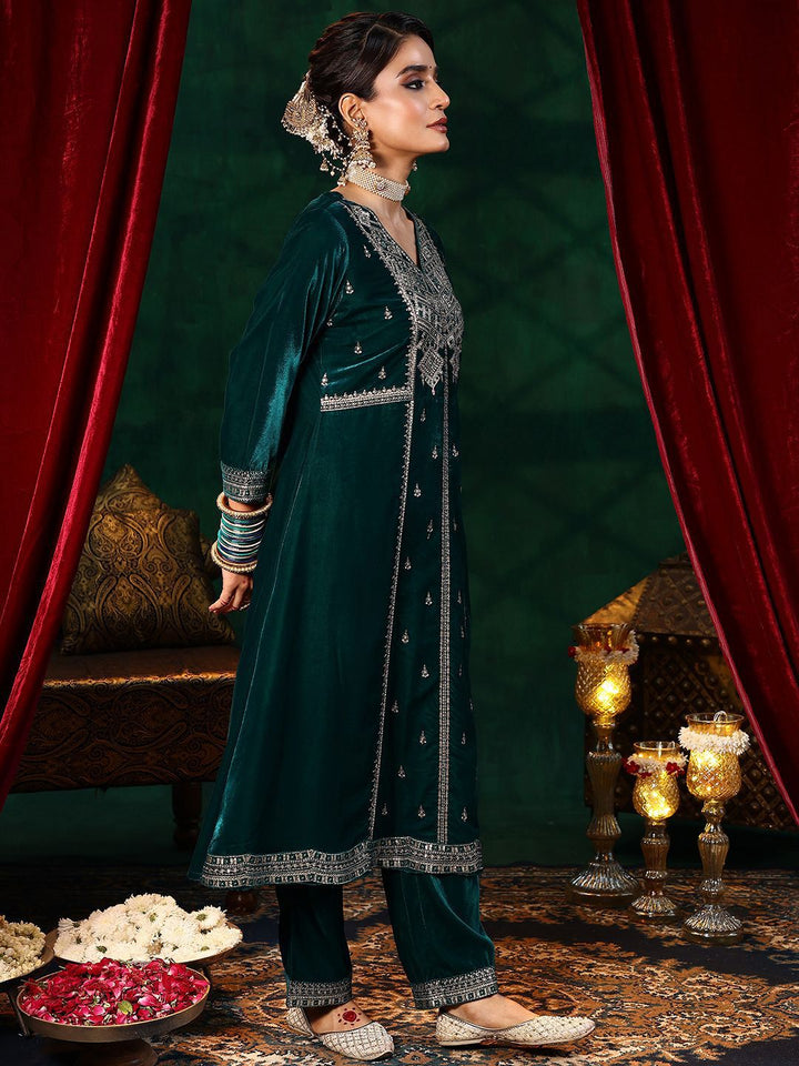 Libas Ethnic Motifs Embroidered Velvet A-Line Kurta With Trousers & Dupatta